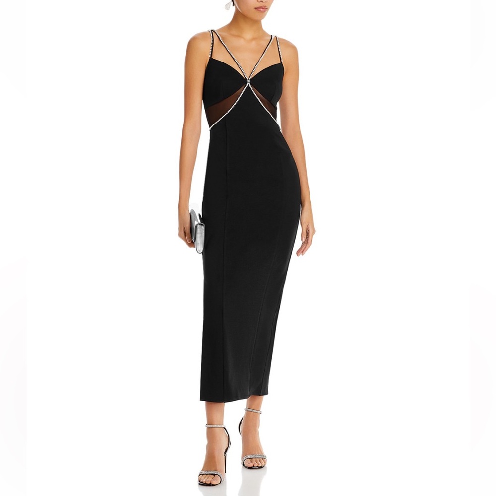 Aqua Crystal Embellished Sheath Midi Dress Black XL